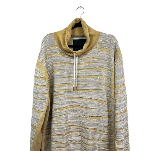 A Tiziano Knit Sweater Drawstring Neck Long Sleeve Stripe Yellow Beige Men 4XL - Picture 2 of 5
